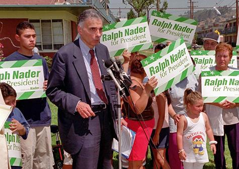 Ralph Nader campaigning for president in 2000