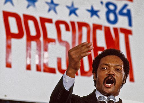 Jesse Jackson speaks during the 1984 Democratic presidential primary campaign