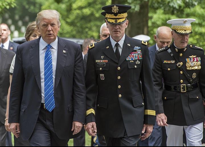 Donald Trump and senior military officials in Washington, D.C.