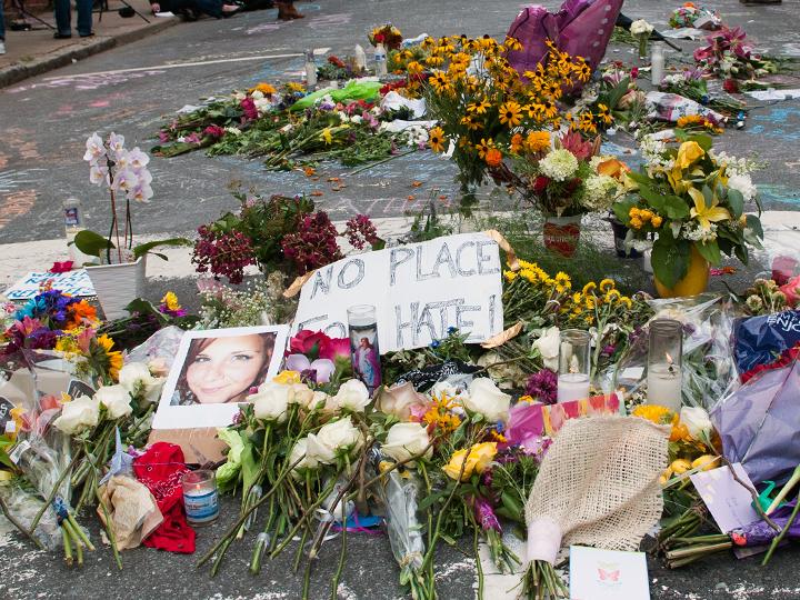 A shrine at the site of the far-right terror attack in Charlottesville