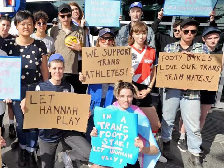Protesting an anti-trans ban of athletes in Australia