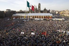 Supporters of Mexican reform presidential candidate Andrews Manuel Lopez Obrador at a rally against privatization of the state-owned oil company in March 2008