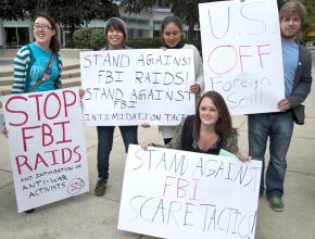 Students protest the recent FBI raids on activists' homes in Minnesota, Illinois and North Carolina