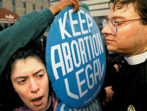 Abortion rights activists clash with anti-choice Operation Rescue members outside the Buffalo clinic