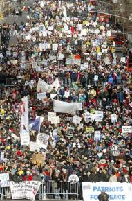 Half a million people march against the impending invasion of Iraq in New York on February 15, 2003