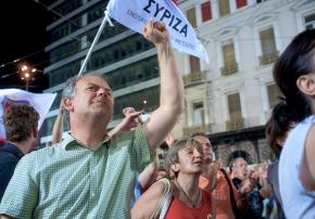 SYRIZA supporters gather in the streets to mark the results of a second parliamentary election