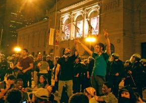 Occupy protesters in front of the Art Institute of Chicago