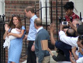 The royal baby and parents emerge from a hospital in London
