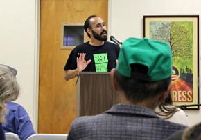 Participants listen to a presentation at the ecosocialism conference in Los Angeles