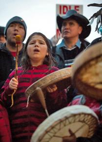 Idle No More activists gathered outside the Vancouver Convention Center