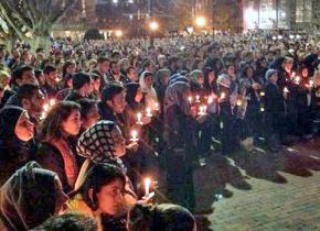 A vigil in Chapel Hill for the three murdered Muslim students