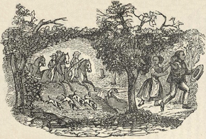 An engraving of slave catchers chasing Henry Bibb, an escaped slave