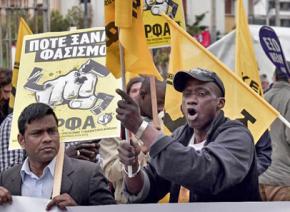 Immigrants lead a protest against Greek fascists of Golden Dawn