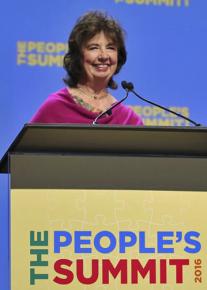 RoseAnn DeMoro of the NNU speaks at the People's Summit