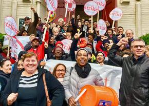 Local 26 members celebrate the ratification of a contract with Harvard