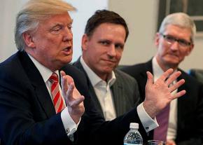 Donald Trump meets with PayPal founder Petel Thiel (center) and Apple CEO Tim Cook (right) in Trump Tower