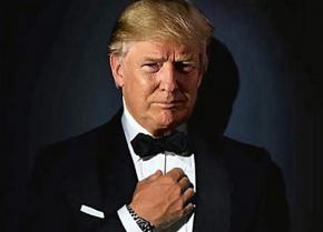 Trump models a high-end tuxedo