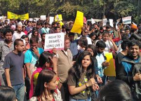 Several thousand students from around Dehli came out to oppose right-wing violence
