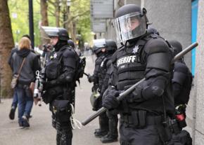 Riot cops at the May Day demonstration in Portland