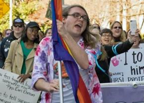 Scout Schultz leads a protest at Georgia Tech