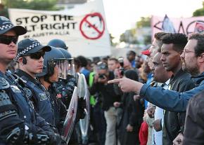 Activists stand up to alt-right figurehead Milo Yiannopoulos in Melbourne, Australia