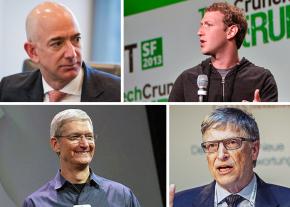 Clockwise from to left: Jeff Bezos, Mark Zuckerberg, Bill Gates and Tim Cook
