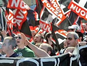 Members of the Italian fascist group Forza Nuova march through Milan