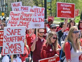 Nurses at the University of Vermont Medical Center rally for a fair contract