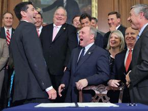 Speaker Paul Ryan (left at front) with fellow House Republicans in 2016