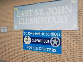 A pro-police banner outside an elementary school near New Orleans