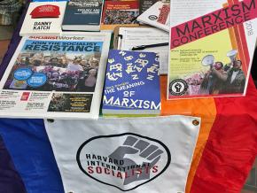 A table for the Harvard International Socialists
